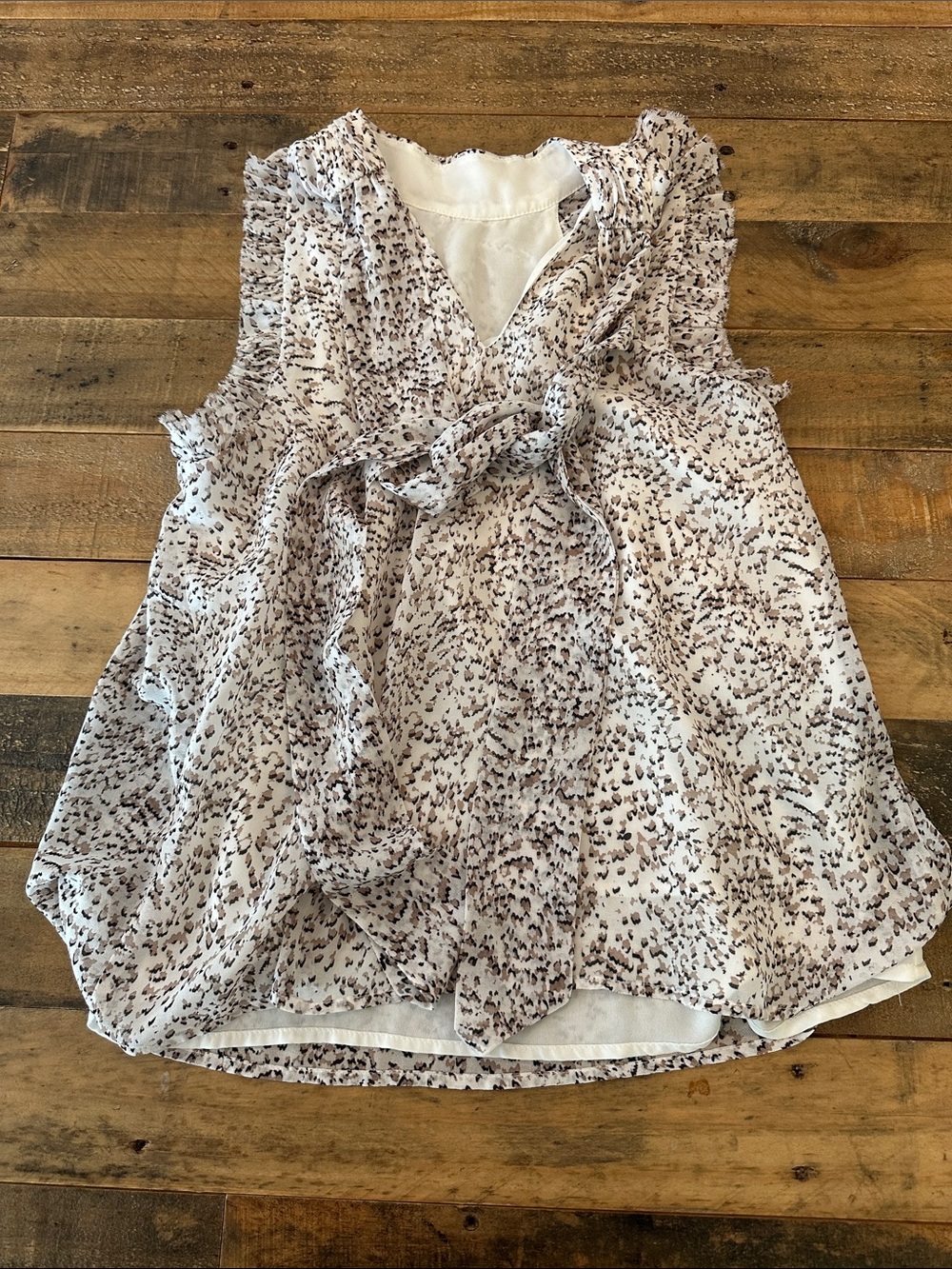 Express Cream and Black Blouse with Logo Tag
